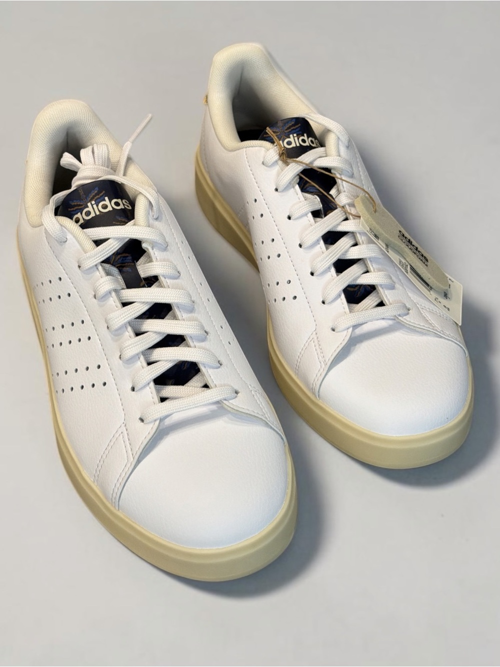 Adidas Women’s White Leather Tennis Sneakers with Cream Sole
